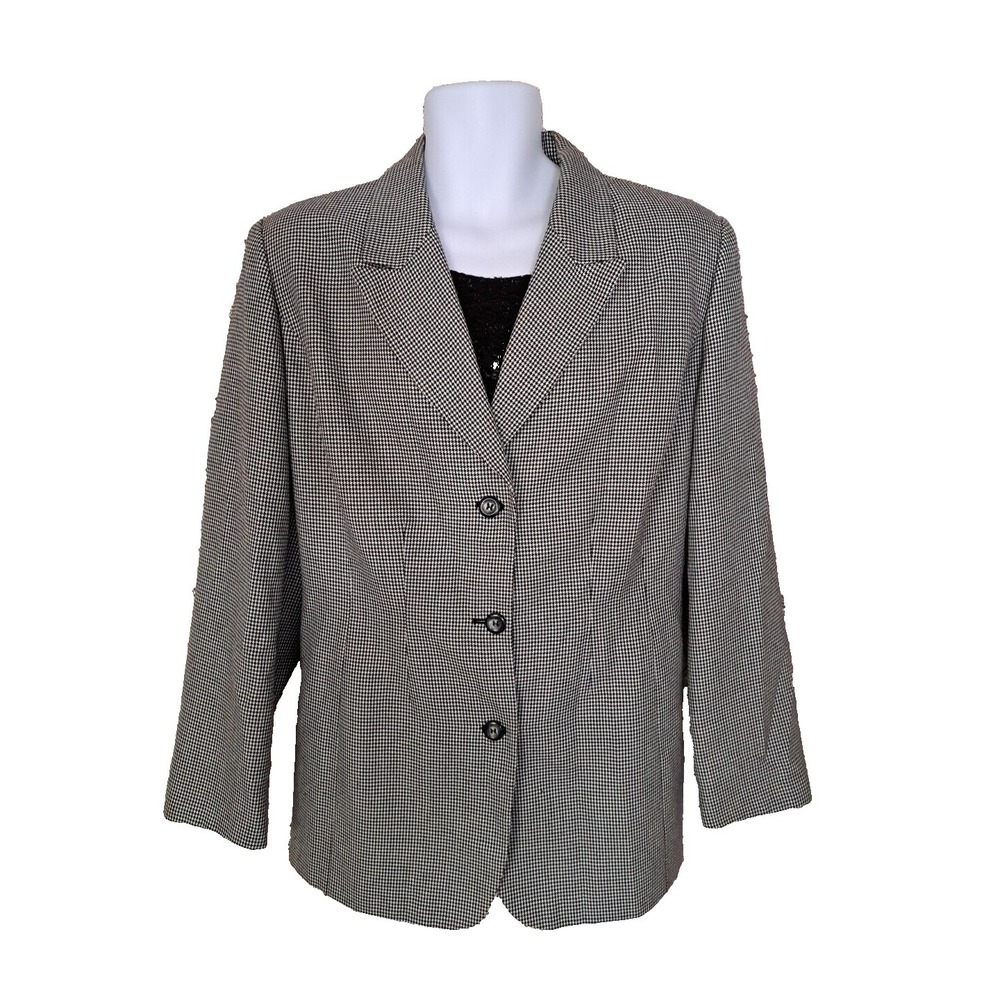 Maggie Barnes Blazer 18W Houndstooth Pattern 3 Button Polyester‎ Blend Business